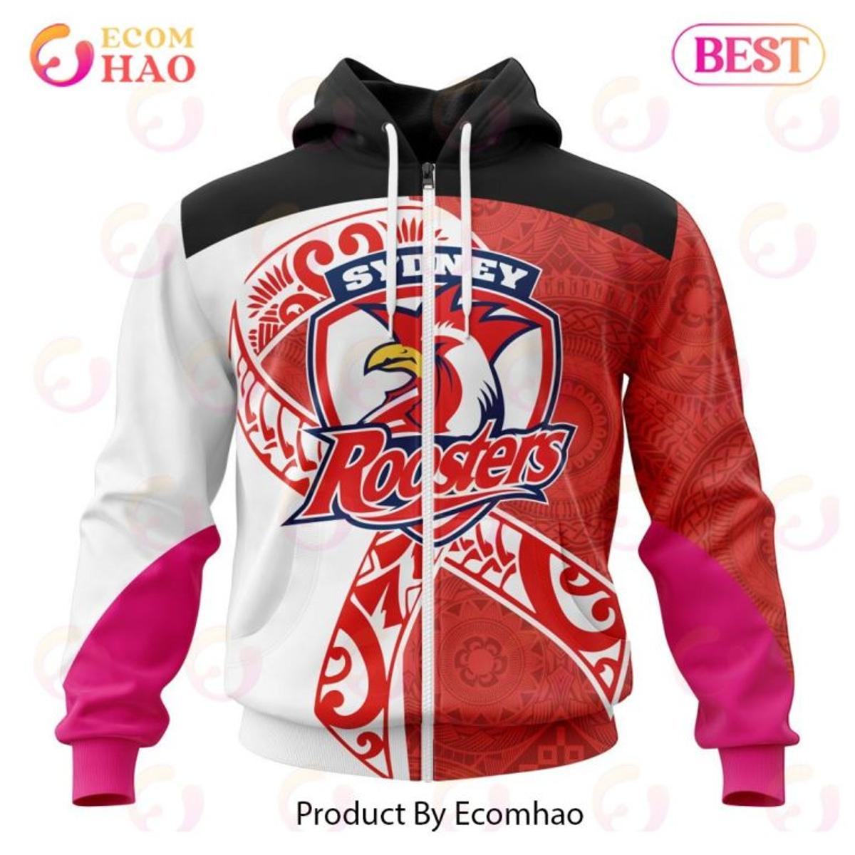 Sydney Roosters Custom Name Number Fight Cancer Zip Hoodie Best Gift For Fans