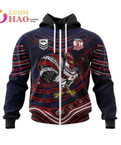 Sydney Roosters Custom Name Number Indigenous Mascot Zip Up Hoodie Gift For Fans