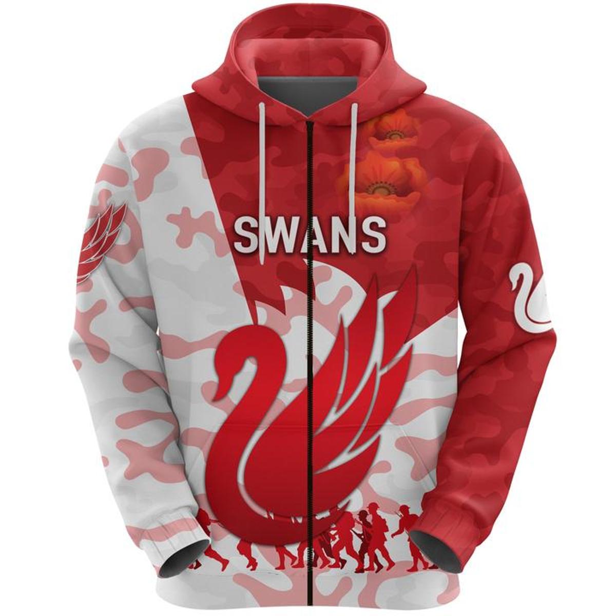 Manly Warringah Sea Eagles Custom Text Anzac Day Zip Hoodie Red