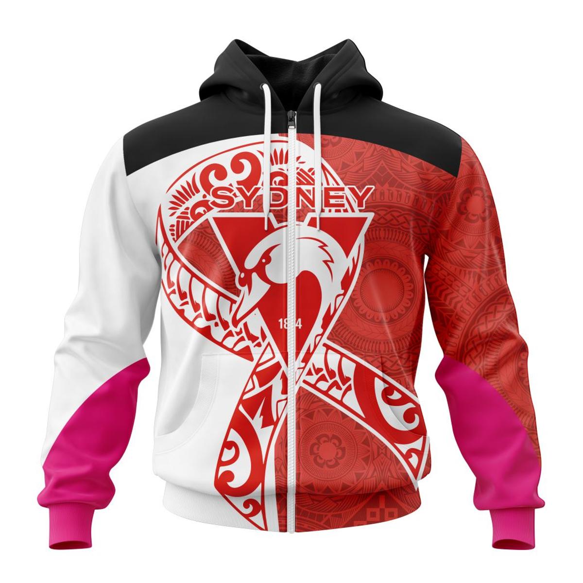 Sydney Swans Custom Name Number Fight Cancer Zip Hoodie