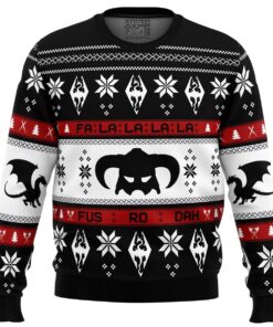 Elder Scrolls Series Skyrim Dragon White Navy Ugly Christmas Sweater For Game Lovers