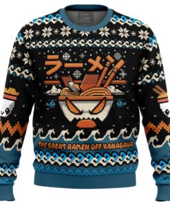 The Great Ramen Off Kanagawa Ramen Pixel Style Ugly Xmas Sweater Funny Gift For Fans 1