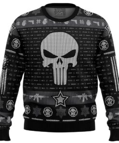 The Punisher Logo Grey Ugly Christmas Sweater Gift For Marvel Fans