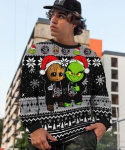 Toronto Raptors Baby Groot And Grinch Ugly Christmas Sweater 2