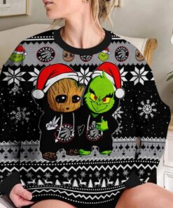 Toronto Raptors Baby Groot And Grinch Ugly Christmas Sweater 3