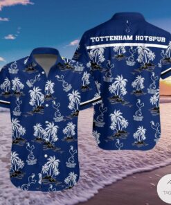 Tottenham Hotspur Fc Summer Coconut Trees Dark Blue Hawaiian Shirt Gift For Fans