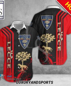 Us Lecce Team Logo Simple Red Black Hawaiian Shirt For Seria A Fans Men Women