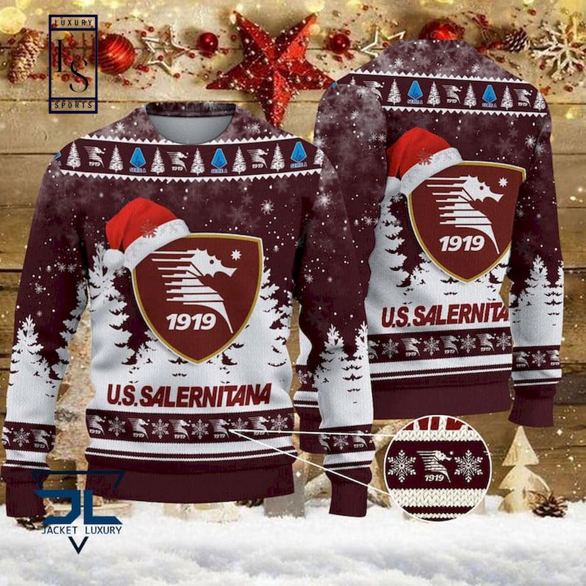 Us Salernitana White Brown Ugly Christmas Sweater For Men And Women