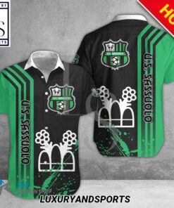 Us Sassuolo Calcio Logo Lines Patterns Black Green Vintage Hawaiian Shirt Gift For Fans
