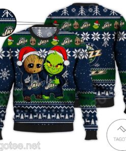 Utah Jazz Baby Groot And Grinch Best Ugly Christmas Sweater