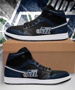 Utah Jazz Black Navy Air Jordan 1 High Sneakers For Fans 1