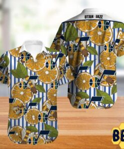 Utah Jazz Lemon Stripe Lines Tropical Vintage Hawaiian Shirt Best Gifts For Nba Fans