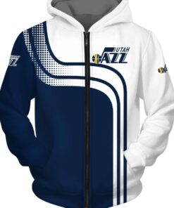 Utah Jazz White Navy Curves Zip Hoodie For Fans