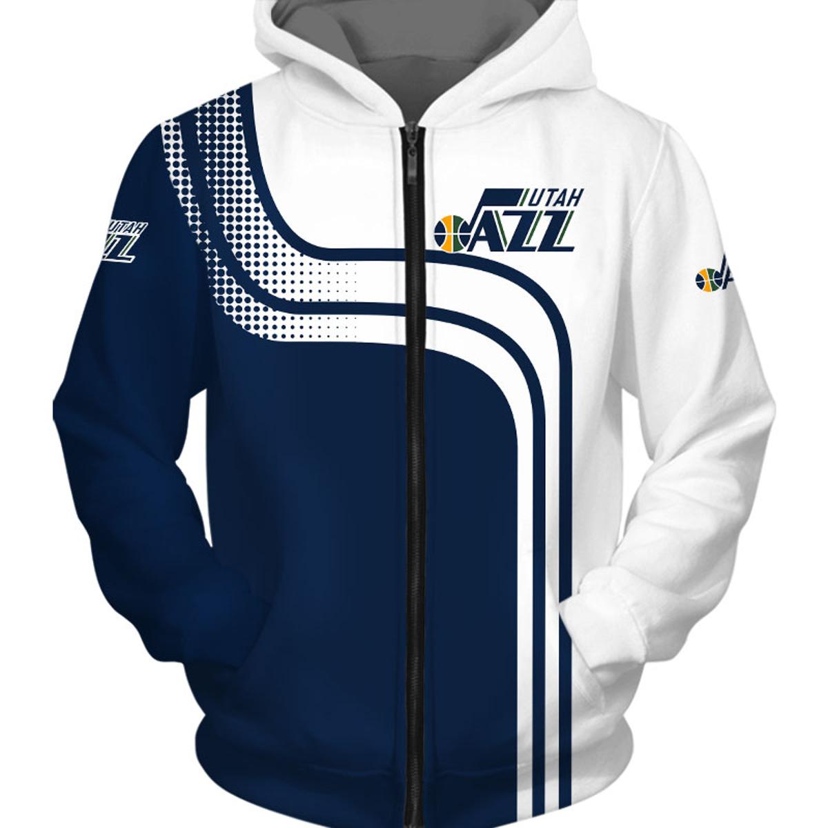 Utah Jazz Yellow Blue Gradient Curves Zip Hoodie Gift