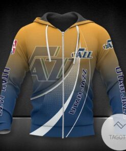 Utah Jazz Yellow Blue Gradient Curves Zip Hoodie Gift