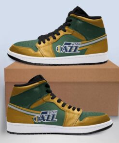 Utah Jazz Yellow Green Air Jordan 1 High Sneakers Gift