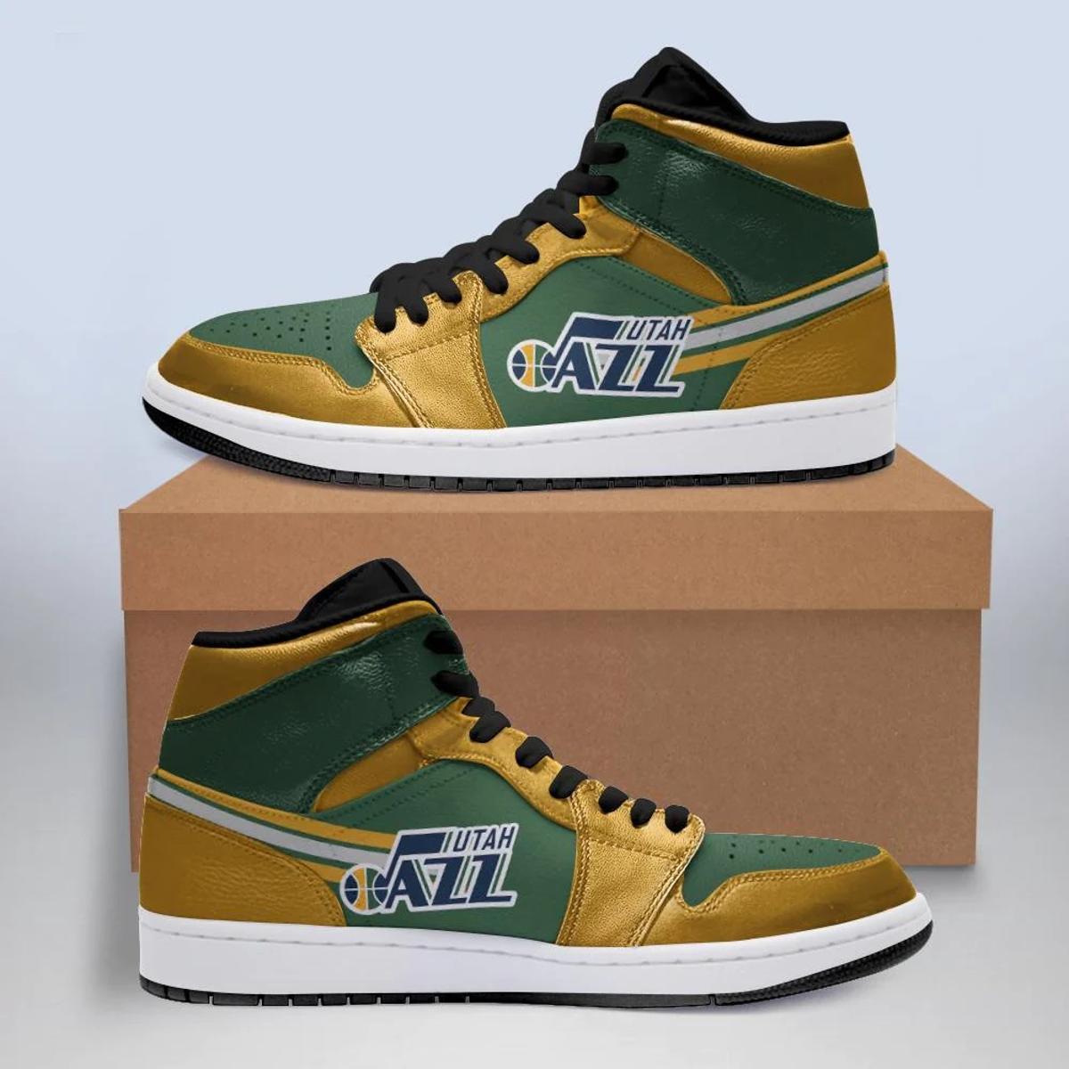 Utah Jazz Black Navy Air Jordan 1 High Sneakers For Fans