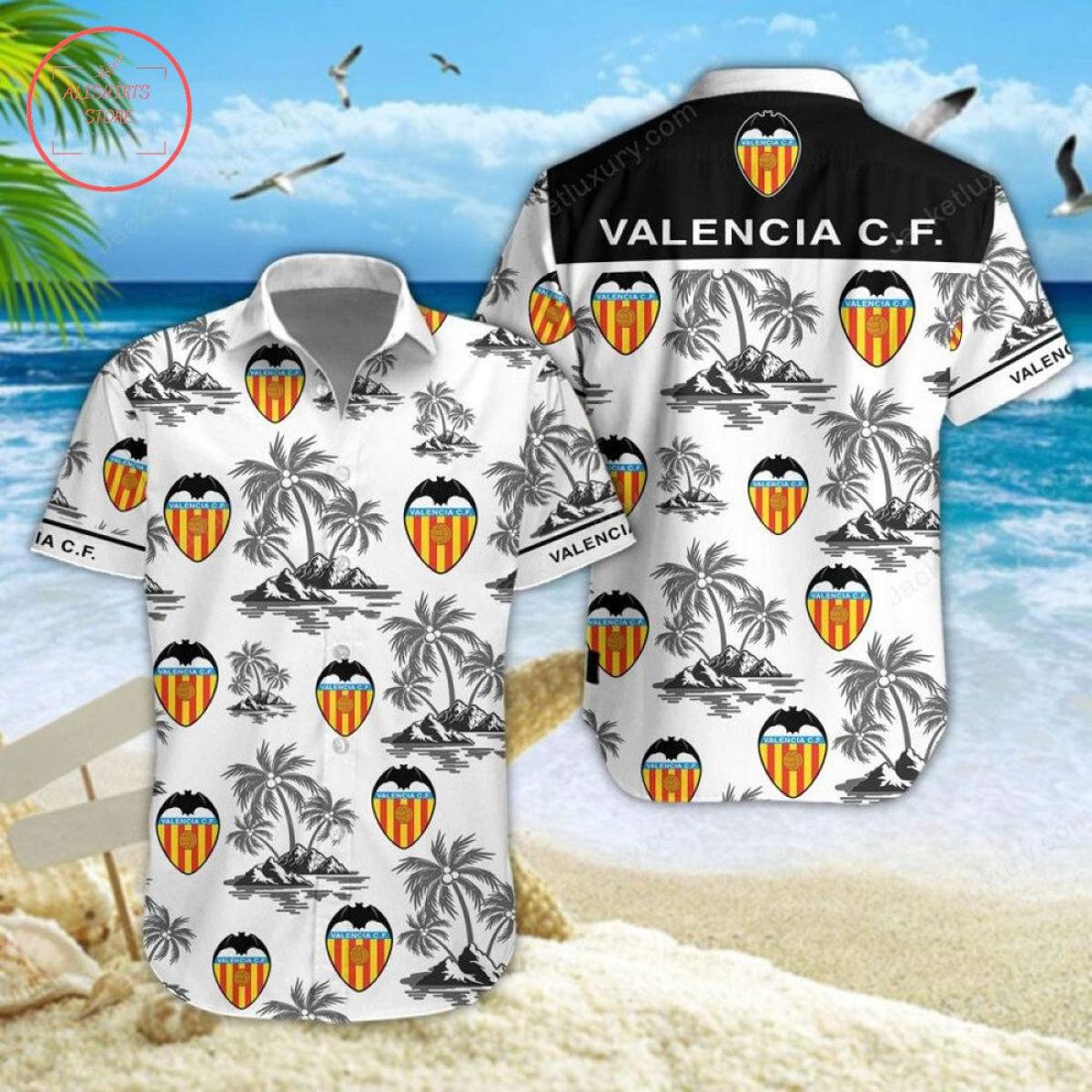 Valencia Cf Logo White Yellow Vintage Tropical Aloha Shirt Size From S To 5xl