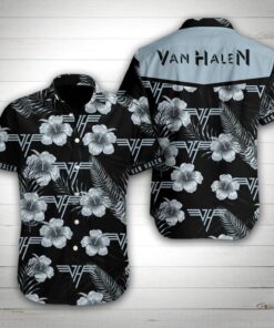 Van Halen Tropical Black Flower Hawaiian Shirt For Men Women