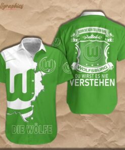 Vfl Wolfsburg Die Wolfe White Green Aloha Shirt Gifts For Bundesliga Fans