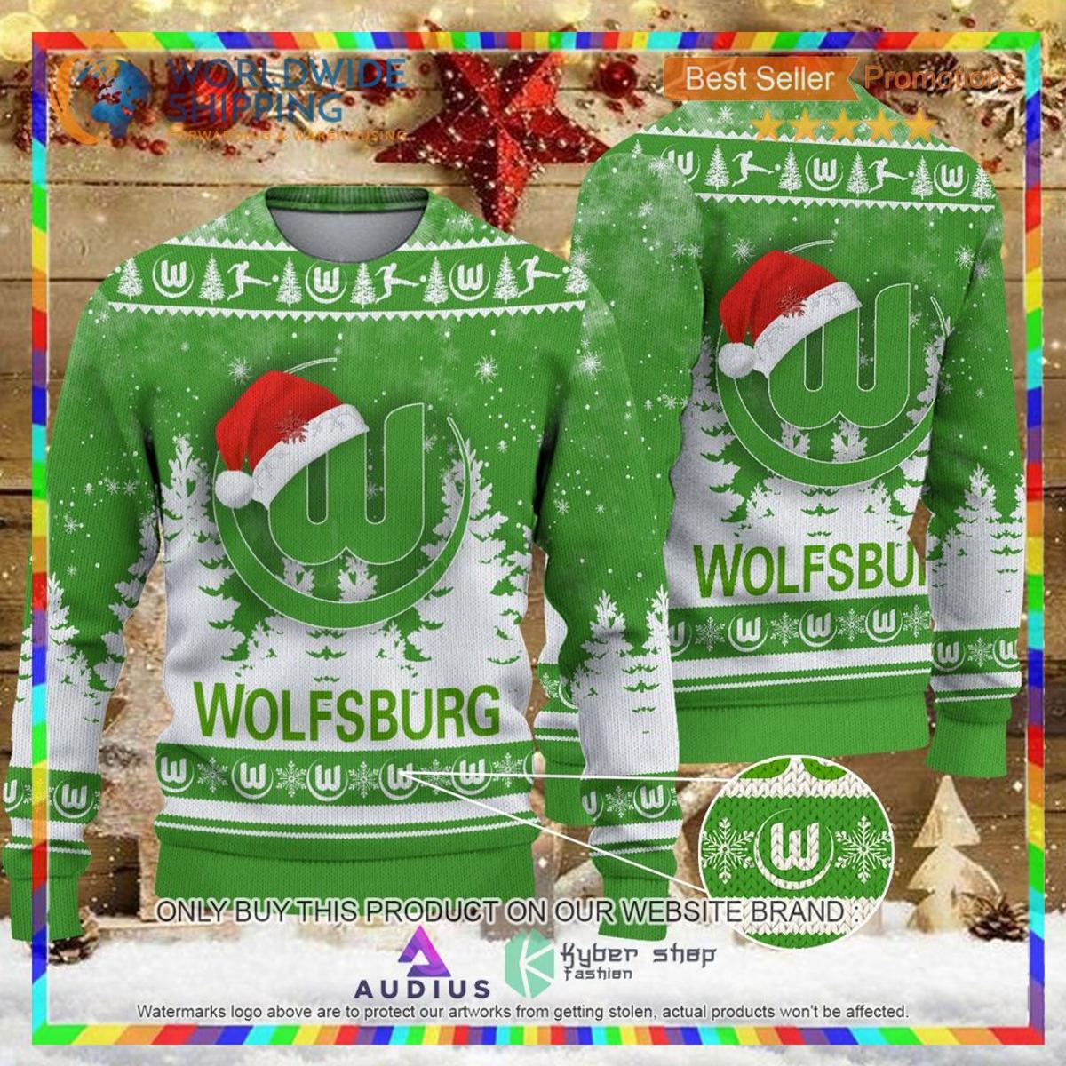 Vfl Wolfsburg Santa Hat Ugly Christmas Sweater For Fans