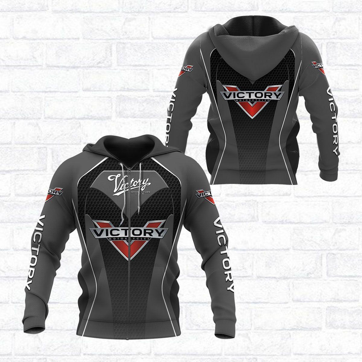 Victory Motorcycles Grey Zip Hoodie Gift For Fans