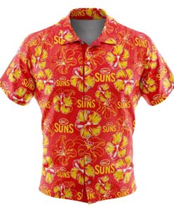 Vintage Gold Coast Suns Red Floral Tropical Aloha Shirts Best Gifts For Fans 1
