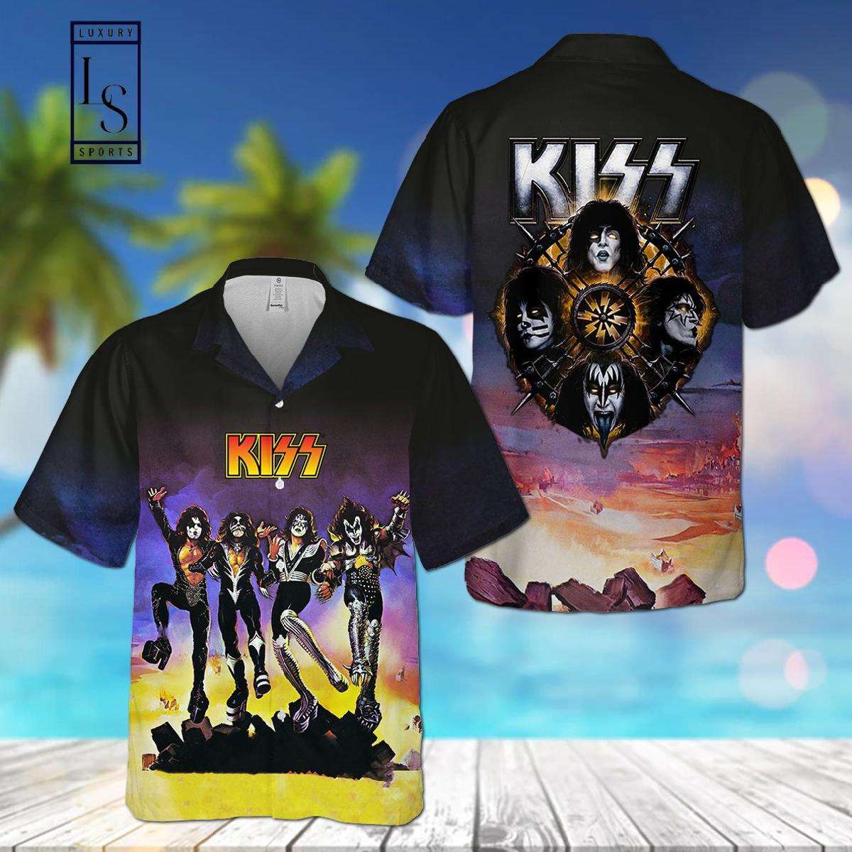 Vintage Kiss Band Destroyer Album Aloha Shirt Best Fans Gifts
