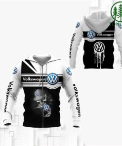 Volkswagen Skull White Black Zip Hoodie For Men And Women