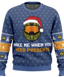 Wake Me When You Need Presents Halo Game Series Ugly Christmas Sweater For Game Lovers 1