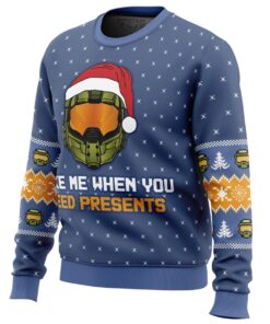 Wake Me When You Need Presents Halo Game Series Ugly Christmas Sweater For Game Lovers