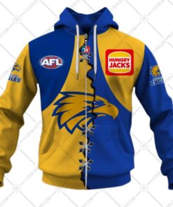 West Coast Eagles Custom Name Number Mix Guernsey Blue Yellow Zip Hoodie