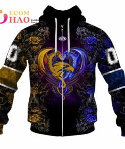 West Coast Eagles Custom Name Number Rose Dragon Zip Hoodie For Fans