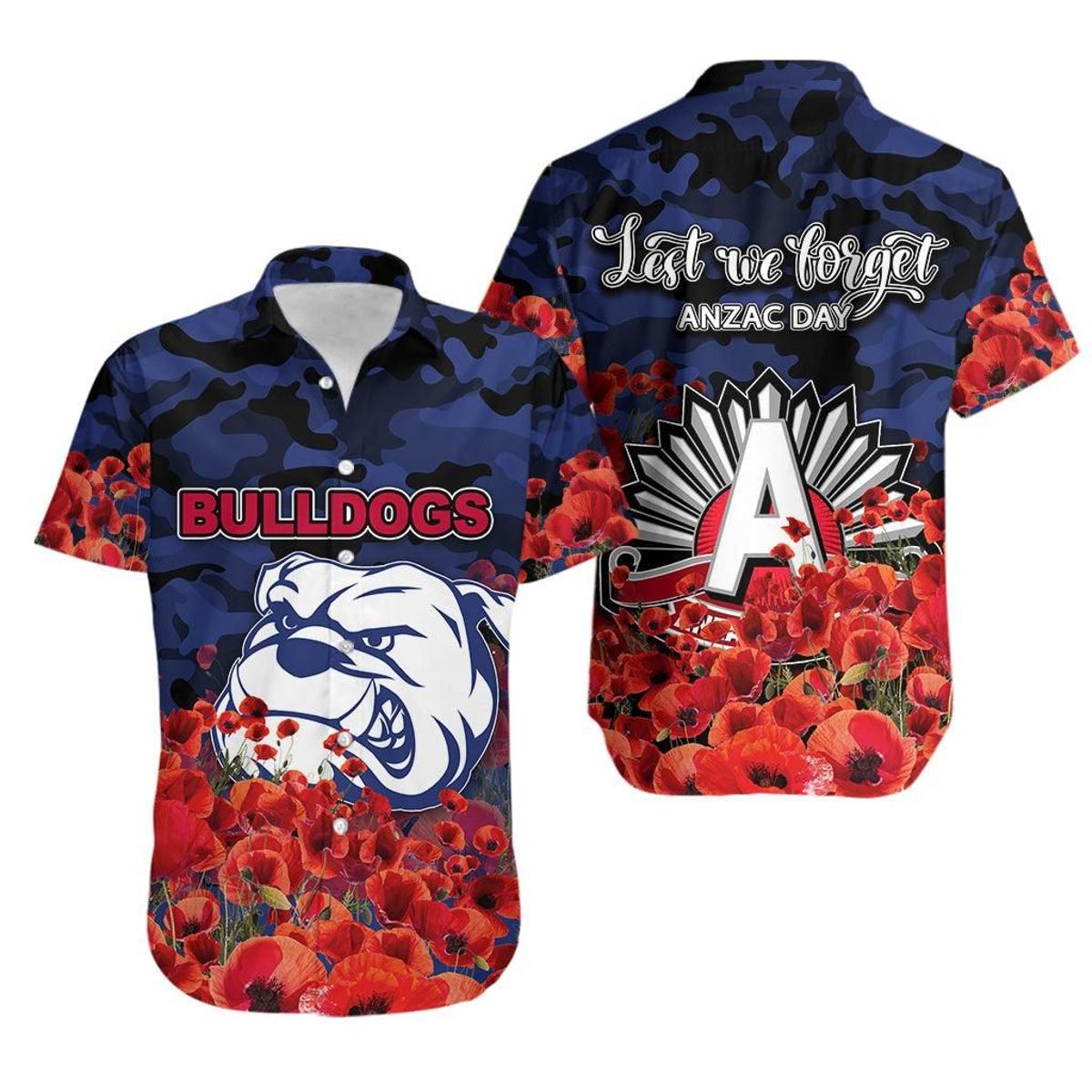 Afl Western Bulldogs Logo Anzac Day Vintage Hawaiian Shirt Size From S To 5xl