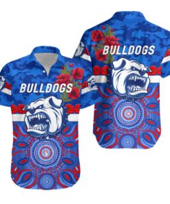 Western Bulldogs Anzac Day Poppy Flowers Indigenous Hawaiian Shirt Gift For Afl Fans