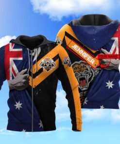 Wests Tigers Custom Name Australian Flag Zip Hoodie For Men And Women