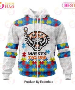 Wests Tigers Custom Name Number Autism Awareness Zip Hoodie Best Gift For Fans