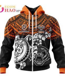 Wests Tigers Custom Name Number Polynesian Zip Up Hoodie Gifts For Lovers 1