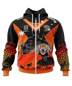 Wests Tigers Orange Black Custom Name Number Australia’s Day Zip Hoodie