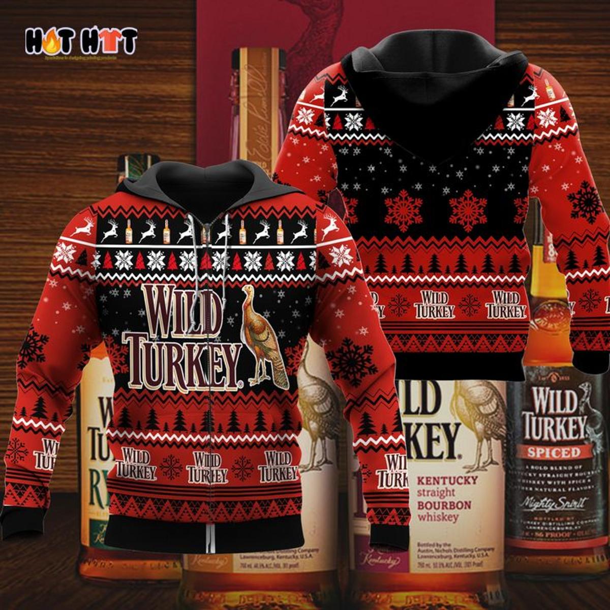 Wild Turkey Ugly Christmas Zip Hoodie Gift For Fans