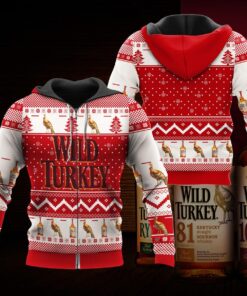 Wild Turkey Ugly Christmas Zip Hoodie Red And White