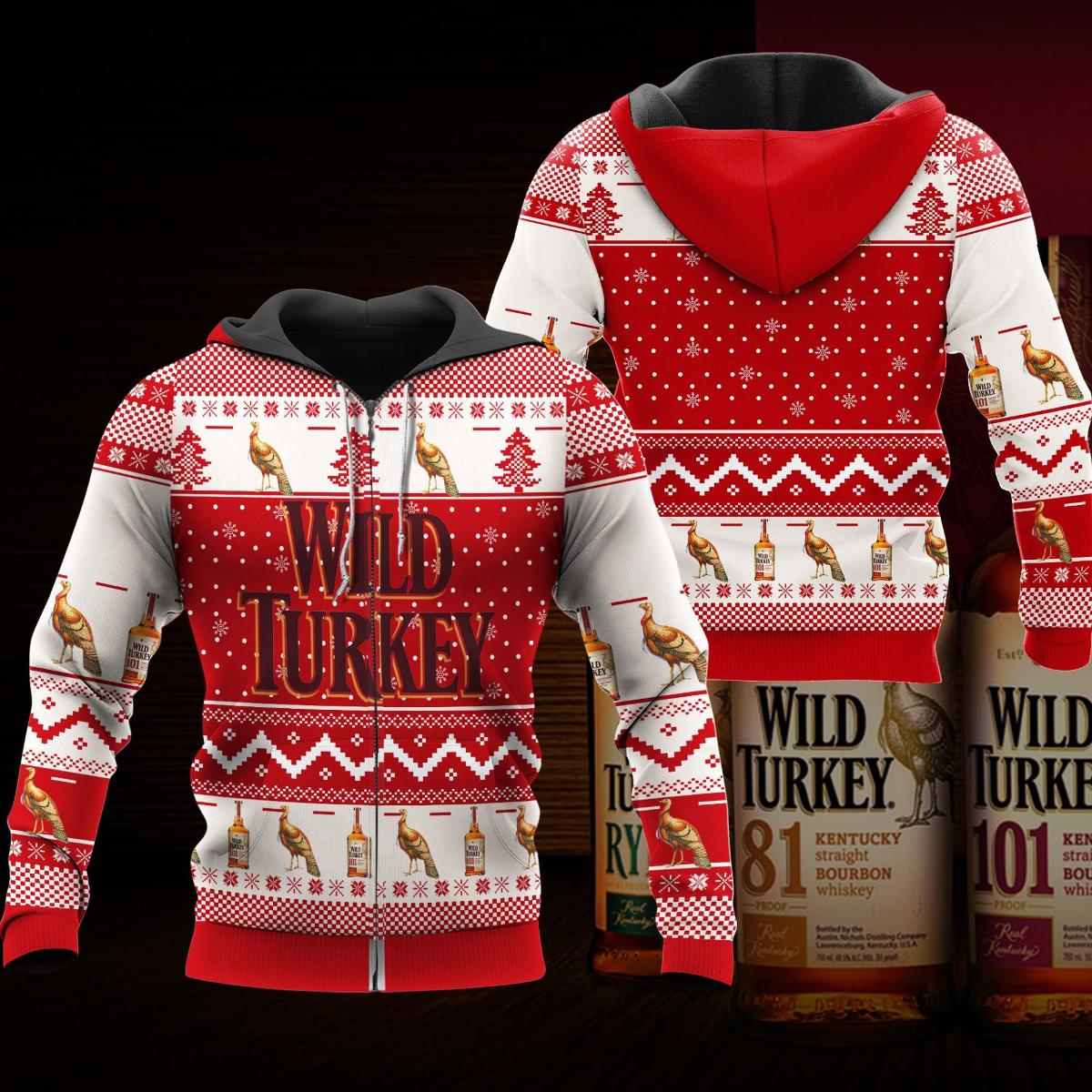 Wild Turkey Ugly Christmas Zip Hoodie Gift For Fans