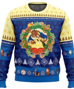 Xmas Style Beauty And The Beast Blue Christmas Sweater Best Disney Fan Gifts 1