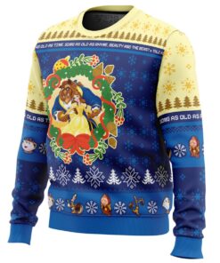 Xmas Style Beauty And The Beast Blue Christmas Sweater Best Disney Fan Gifts 2