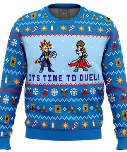Yugioh Its Time To Duel Blue Christmas Sweater Best Ugly Xmas Sweater For Game Lovers