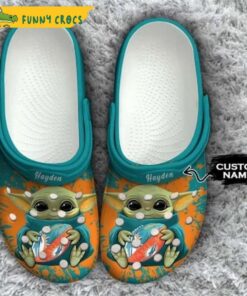 Custom Miami Dolphins Baby Yoda Crocs Slippers