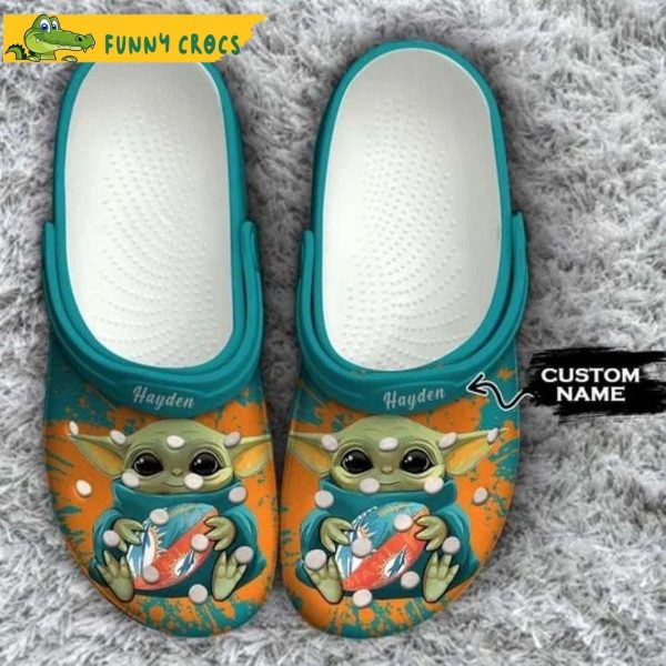 Custom Miami Dolphins Baby Yoda Crocs Slippers