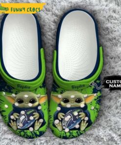 Custom Seattle Seahawks Baby Yoda Crocs Slippers