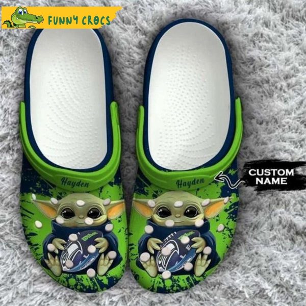 Custom Seattle Seahawks Baby Yoda Crocs Slippers