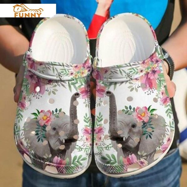 Elegant Elephant Floral Pattern Crocs